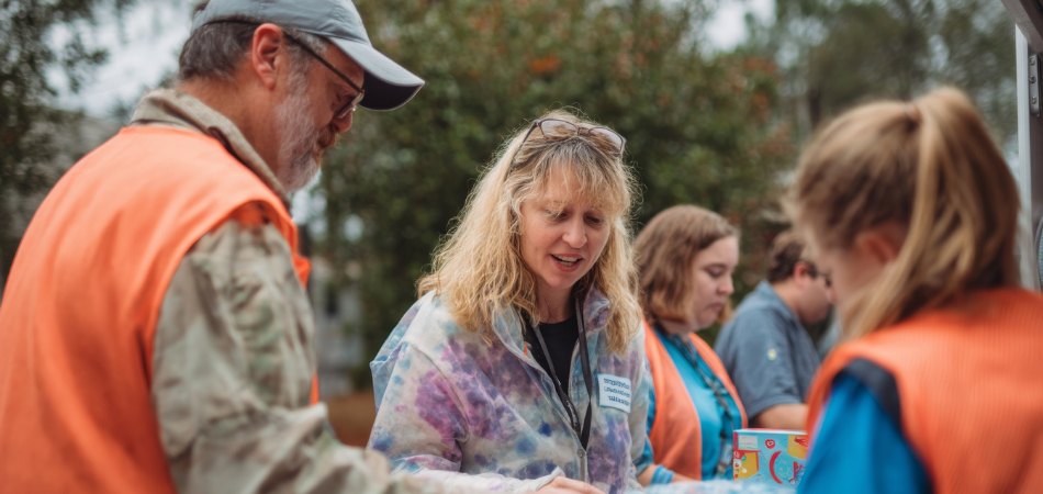 Volunteers helping at a disaster relief